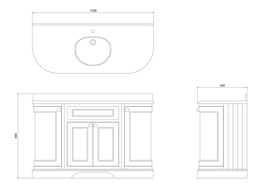 Burlington Curved Vanity Unit with Minerva Worktop, 134cm with Drawers & Basin, technical period house store